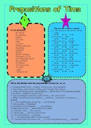 English Worksheet: Prepositions of time in, on, at