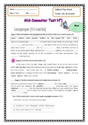 English Worksheet: 7 F  MID TERM   TEST  1