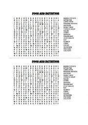 English Worksheet: Food and Nutrition Word Search