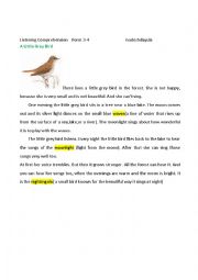 English Worksheet: Listening Comprehension A Little Grey Bird