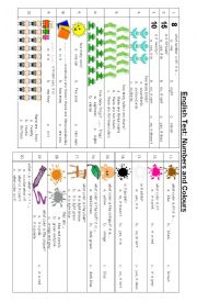English Worksheet: numbers and colours