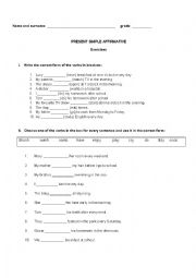 English Worksheet: Present Simple Tense affirmative