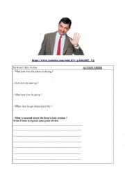 English Worksheet: Mr Beans daily routine