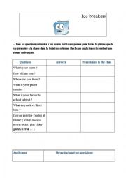 English Worksheet: Ice breaker : Introduce your classmate