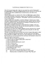English Worksheet: National Parks in The USA