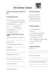 English Worksheet: Ben by Michael Jackson