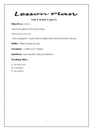 English Worksheet: UNIT 1 LESSON 1 PART 2 LESSON PLAN 