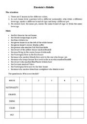 English Worksheet: Einstein Riddle