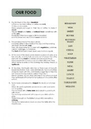 English Worksheet: OUR FOOD