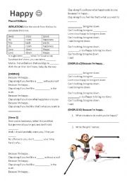 English Worksheet: Happy by Parrell Williams