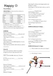 English Worksheet: Happy by Parrell Williams