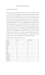 English Worksheet: Celebrations Reading Worksheet