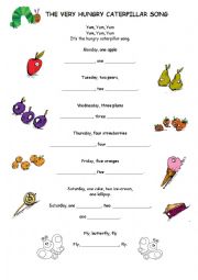 English Worksheet: Hungry caterpillar song