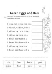 English Worksheet: green eggs and ham