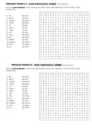 Past Participle Verbs Wordsearch