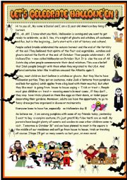 English Worksheet: Lets celebrate Halloween! : new updated 2 page reading