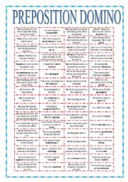 English Worksheet: GRAMMAR REVISION - DOMINO - PREPOSITIONS 