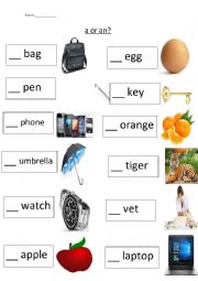 English Worksheet: a or an worksheet