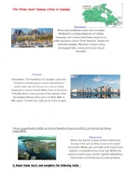 English Worksheet: The three most famous cities in Canada