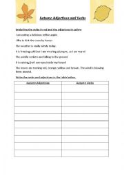 English Worksheet: Autumn Adjectives and Verbs
