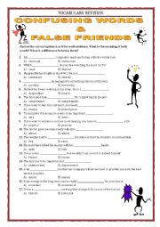 English Worksheet: VOCABULARY REVISION - CONFUSING WORDS AND FALSE FRIENDS 