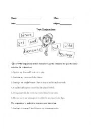 English Worksheet: conjunction worksheet