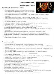 English Worksheet: The Hunger Games Parts 1 and 2 Revision