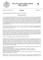 English Worksheet: The Lion and the Hare