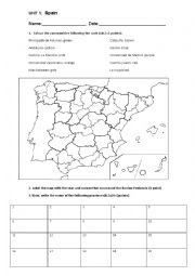 English Worksheet: Spains political map test