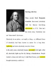 English Worksheet: History of Electricity