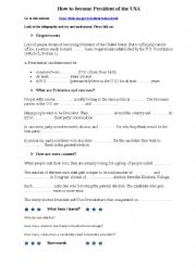 English Worksheet: Video worksheet: How to become the President of the USA