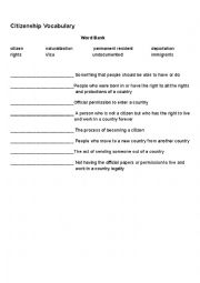 English Worksheet: Citizenship Vocabulary