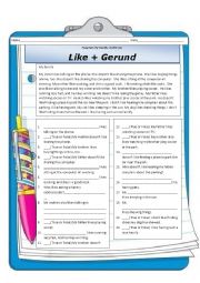 English Worksheet: More Practice With Like + Gerund (includes negative and positiveconstructions)