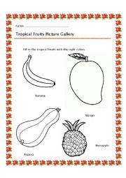 English Worksheet: Tropical fruit - Color