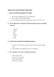 English Worksheet: British Cuisine (Reading and comprehension)