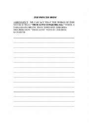 English Worksheet: The Princess Bride writing assignment