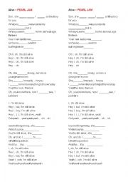 English Worksheet: Alive - Pearl Jam