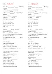 English Worksheet: Alive - Pearl Jam