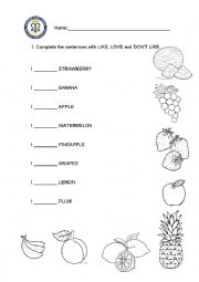 English Worksheet: Fruits I like