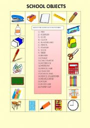 English Worksheet: School Objects