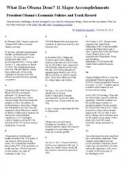 English Worksheet: Obamas accomplishments