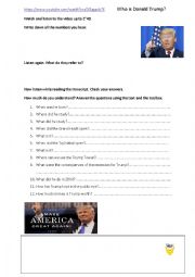 English Worksheet: Video worksheet: Who  is Donald Trump?