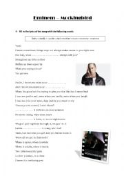 English Worksheet: family vocabulary eminem mockingbird 