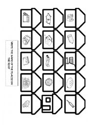 English Worksheet: Identify the places, write the name in the roof.