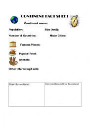 English Worksheet: Continent Fact Sheet 
