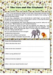 English Worksheet: The Lion and the Elephant