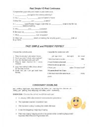 English Worksheet: Past Simple, Past Continuous, Present Perfect and Consonant Doubling