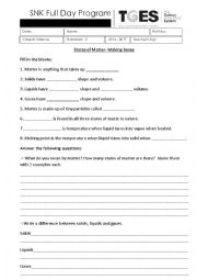 English Worksheet: states of matter