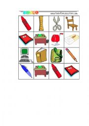 English Worksheet: Bingo Classroom Items