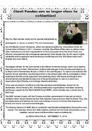 English Worksheet: Giant Pandas are no longer close to extinction!
